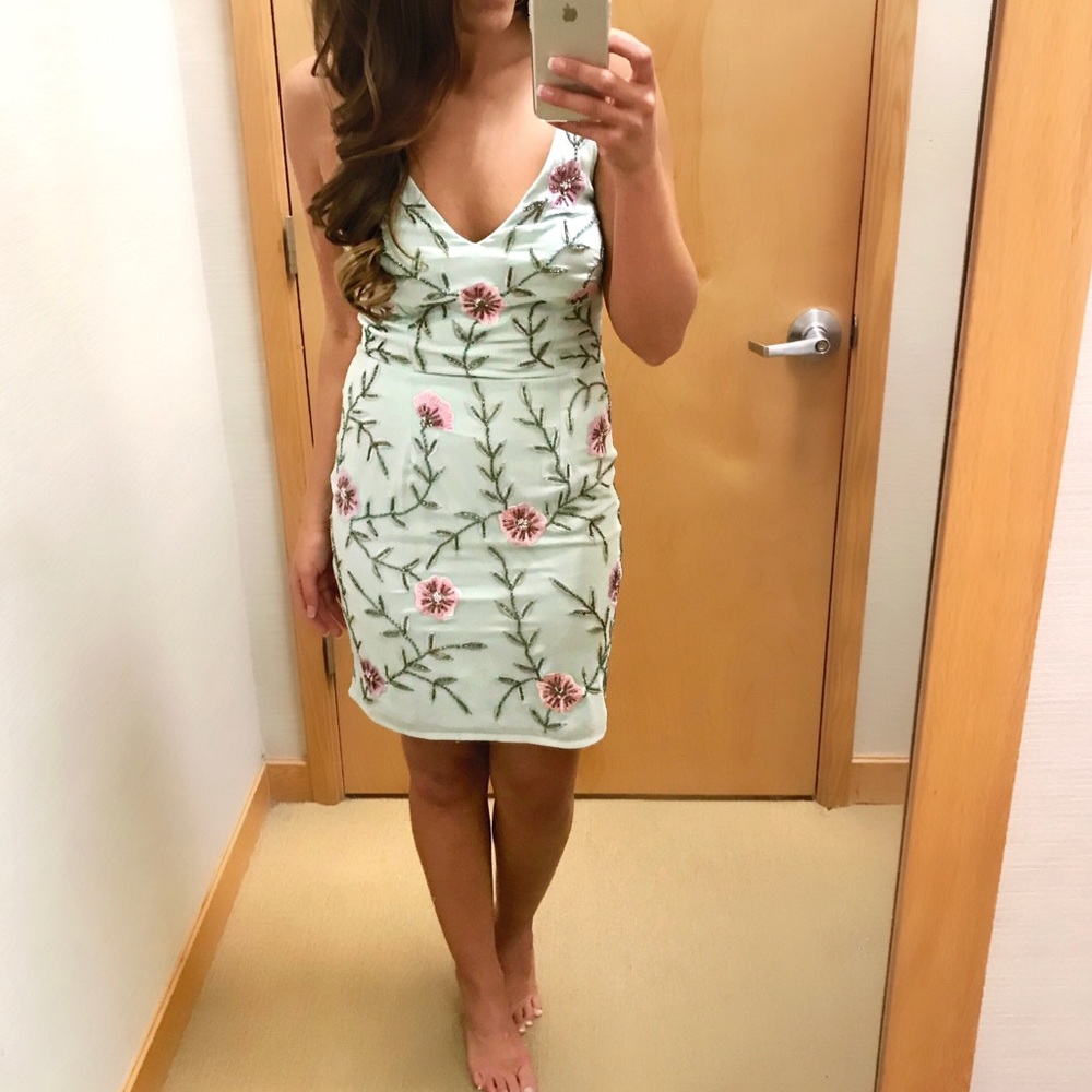 Floral Embroidered Beaded Cocktail Dress